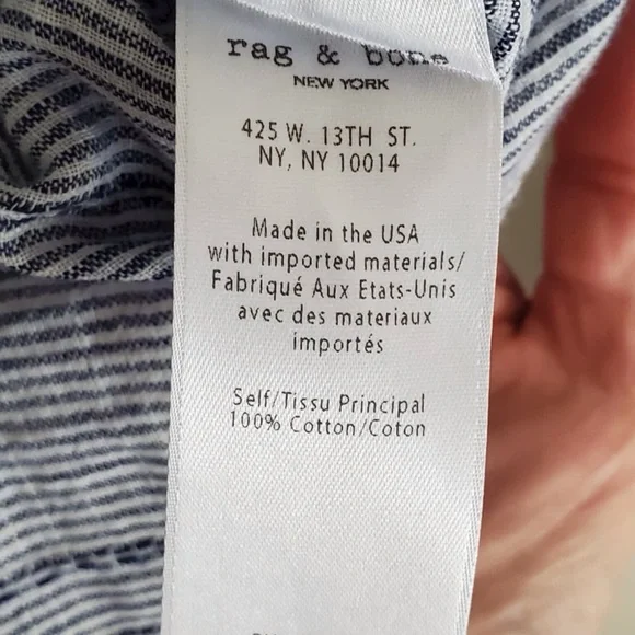Rag & Bone Drew Blue Striped Off the Shoulder Top L - Picture 6 of 10